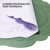 2 Pcs Orange Oval Embossed Floral Edged Silicone Placemats, Non-Slip, Heat-Resistant, Easy-to-Clean Dining Table Mats, Korean and European Style - Close-Up Angle