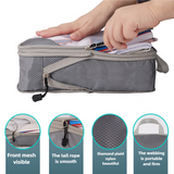 4-piece Set Grey Compression Travel Storage Bags Set, Mesh Travel Organizers for Luggage, Foldable and Space-Saving Packing Cubes - Side View
