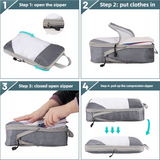 4-piece Set Beige Compression Travel Storage Bags Set, Mesh Travel Organizers for Luggage, Foldable and Space-Saving Packing Cubes - Top-Down View