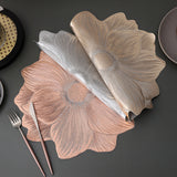Rose Gold PVC Gold Foil Bottom Heat-Resistant Table Mats, Set of 8, Non-Slip, Waterproof Dining Placemats for Western Cuisine - Front View