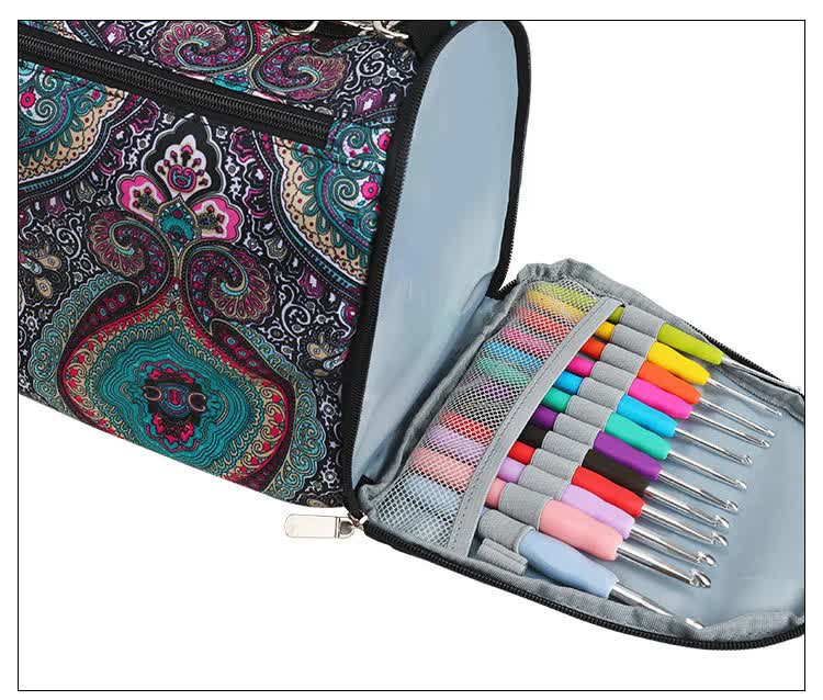 Leaf pattern Multi-Functional Crochet Hook and Yarn Storage Bag - Convenient Carrying Case for Crochet, Knitting Tools, and Yarn, with Stylish Pattern