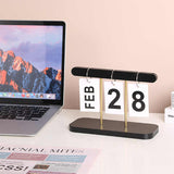White Modern Minimalist Wooden Flip Calendar - Stylish Desktop Calendar for Home, Office, and Study Room - 45-Degree Angle
