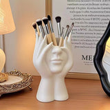 2 Pcs White Elegant Hand-Shaped Brush Holder – Creative Makeup Brush Organizer for Vanity and Desk(Makeup brush not included) - Front View