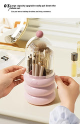Yellow 360° Rotating Makeup Brush Holder with Clear Dome – Stylish Organizer for Vanity, Desk, and Bathroom - Rear View