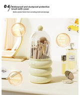 Yellow 360° Rotating Makeup Brush Holder with Clear Dome – Stylish Organizer for Vanity, Desk, and Bathroom - Close-Up Angle