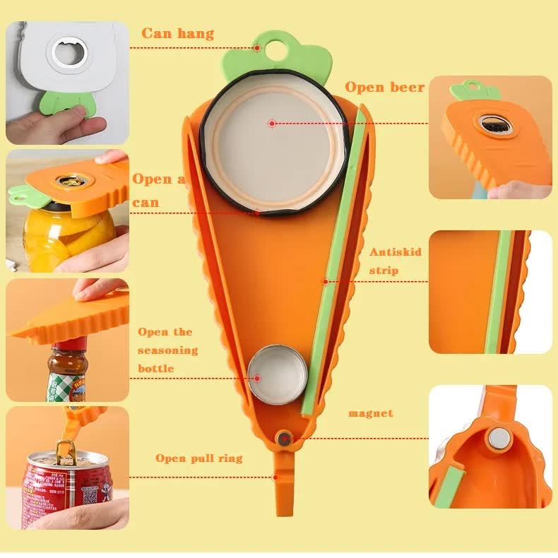 2 Pcs Orange Carrot-Shaped Multi-Function Bottle Opener ??Versatile Kitchen Tool for Jars, Cans, and Bottles