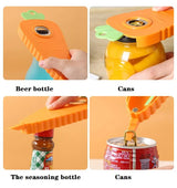 2 Pcs White Carrot-Shaped Multi-Function Bottle Opener - Versatile Kitchen Tool for Jars, Cans, and Bottles - Top-Down View