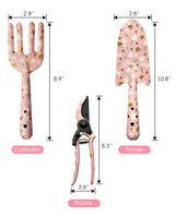Pink 3-Piece Floral Print Garden Tool Set ??Carbon Steel Pruner, Cultivator & Trowel for Gardening