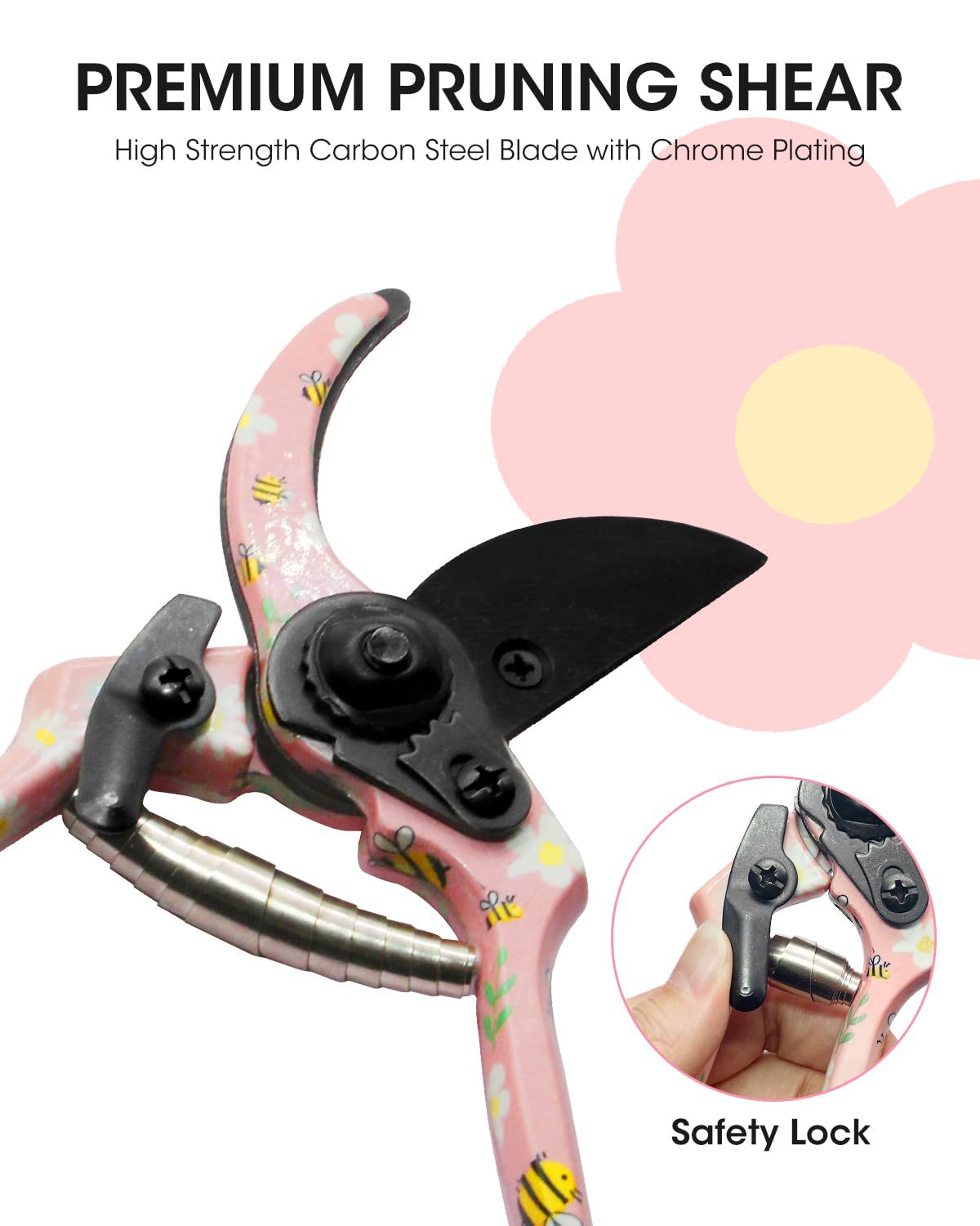Pink 3-Piece Floral Print Garden Tool Set ??Carbon Steel Pruner, Cultivator & Trowel for Gardening