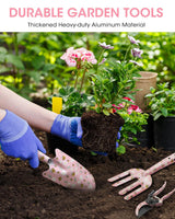 Pink 3-Piece Floral Print Garden Tool Set – Carbon Steel Pruner, Cultivator & Trowel for Gardening - Rear View