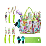 Green 9-Piece Floral Garden Tool Set for Women ??Complete Gardening Kit with Tote Bag, Pruners, and Gloves