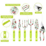 Green 9-Piece Floral Garden Tool Set for Women – Complete Gardening Kit with Tote Bag, Pruners, and Gloves - Top-Down View