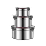 Brown 3-Piece 304 Stainless Steel Food Storage Set with Leak-Proof Lids ??Round Design for Fridge and Meal Prep