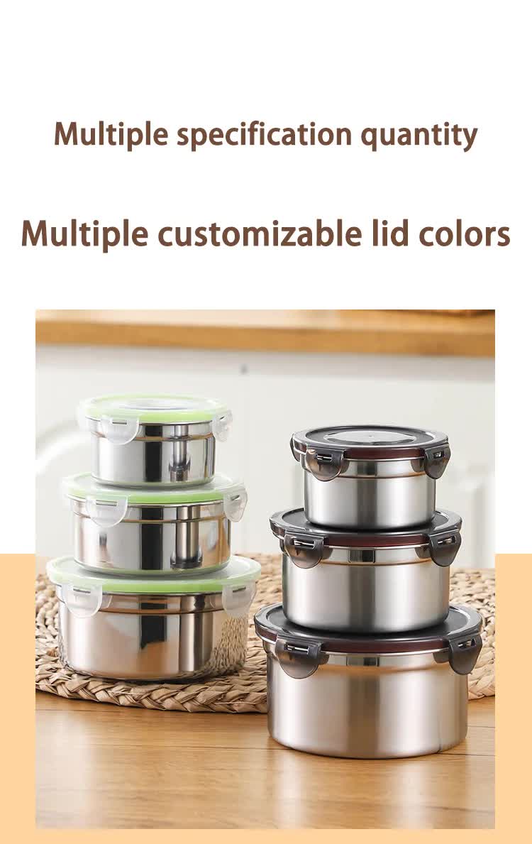 Brown 3-Piece 304 Stainless Steel Food Storage Set with Leak-Proof Lids ??Round Design for Fridge and Meal Prep