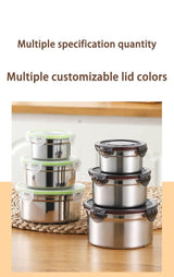 Brown 3-Piece 304 Stainless Steel Food Storage Set with Leak-Proof Lids – Round Design for Fridge and Meal Prep - Front View