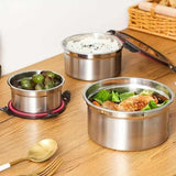 Brown 3-Piece 304 Stainless Steel Food Storage Set with Leak-Proof Lids – Round Design for Fridge and Meal Prep - Top-Down View
