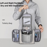 Blue Large Capacity Travel Toiletry Bag with Dry-Wet Separation - Hanging Organizer for Cosmetics and Personal Care - Front View