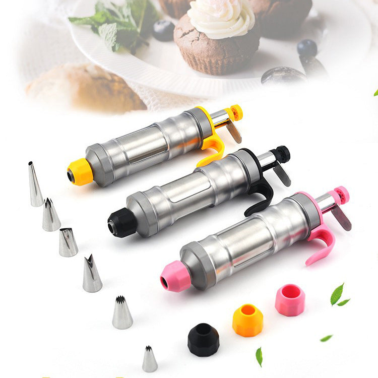 Yellow Cream Piping Gun for Cookie Decorating ??6 Nozzle DIY Set for Baking and Cake Decoration
