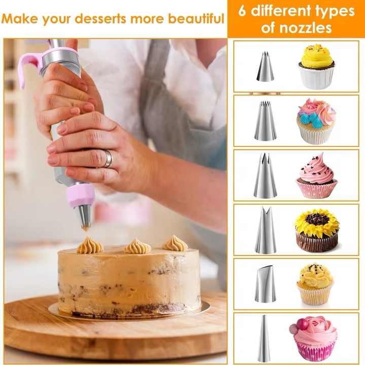 Yellow Cream Piping Gun for Cookie Decorating ??6 Nozzle DIY Set for Baking and Cake Decoration