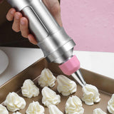 Yellow Cream Piping Gun for Cookie Decorating – 6 Nozzle DIY Set for Baking and Cake Decoration - Low Angle