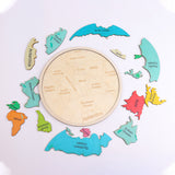 Colorful Wooden World Map Puzzle – 7 Continents Educational Geography Toy for Kids - Front View