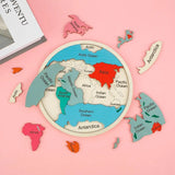 Colorful Wooden World Map Puzzle – 7 Continents Educational Geography Toy for Kids - Side View