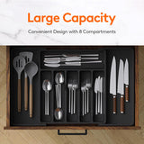Black Adjustable Polypropylene Kitchen Drawer Organizer ??8 Compartments, Large Capacity, Easy to Clean