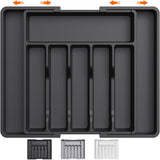White Adjustable Polypropylene Kitchen Drawer Organizer - 8 Compartments, Large Capacity, Easy to Clean - Front View