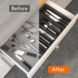 White Adjustable Polypropylene Kitchen Drawer Organizer - 8 Compartments, Large Capacity, Easy to Clean - Low Angle