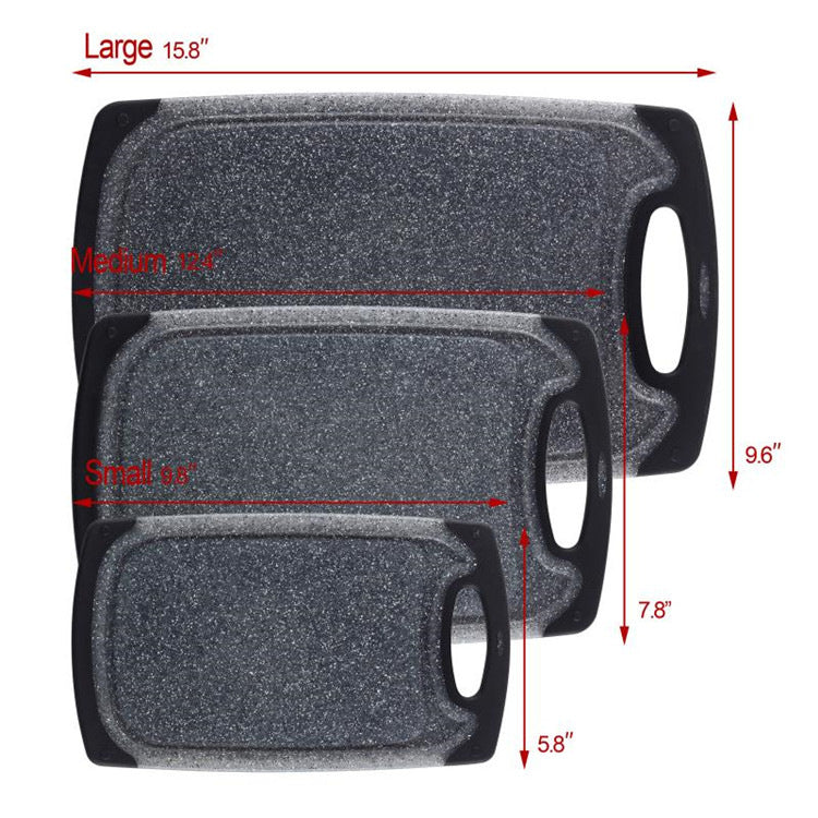 Black 3-Piece Marble Pattern Cutting Board Set ??Non-slip PP Plastic, Hanging Design, Kitchen Knife Chopping Board for Vegetable and Meat Prep