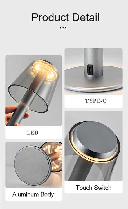 Gold Stylish Transparent Desk Lamp with Touch Control, LED, Type-C Charging ??Simple and Modern Design