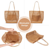 Black Breathable Mesh Beach Tote Bag - Large Capacity Sand-Free Bag with Zipper Pocket & Multi-Purpose Storage - Rear View