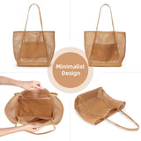 Brown Breathable Mesh Beach Tote Bag ??Large Capacity Sand-Free Bag with Zipper Pocket & Multi-Purpose Storage