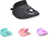 2 Pcs Black UV Protection USB Rechargeable Fan Hat - Adjustable Large Brim Sun Hat with 3-Speed Wind Control - Front View