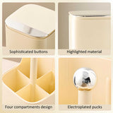 Black Gold Automatic Lifting Makeup Brush Holder with 4 Compartments, Large Capacity Cosmetic Brush Organizer(Makeup brushes are shooting props and are not included) - Rear View