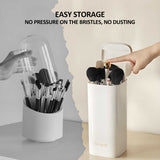 Black Gold Automatic Lifting Makeup Brush Holder with 4 Compartments, Large Capacity Cosmetic Brush Organizer(Makeup brushes are shooting props and are not included) - Close-Up Angle