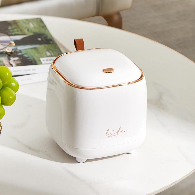 White Portable Tabletop Trash Can with Dual-Layer Design ??Convenient for Desk Organization