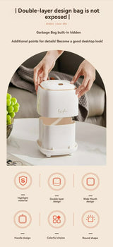 White Portable Tabletop Trash Can with Dual-Layer Design ??Convenient for Desk Organization - 45-Degree Angle