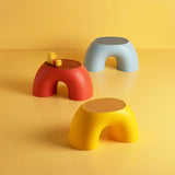 Yellow Minimalist Round Shape Footstool - Durable Anti-slip Rainbow Stool for Home, Creative Design PP+Polypropylene Material, Comfortable Shoe Bench - Front View