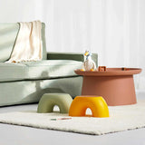 Yellow Minimalist Round Shape Footstool - Durable Anti-slip Rainbow Stool for Home, Creative Design PP+Polypropylene Material, Comfortable Shoe Bench - 45-Degree Angle