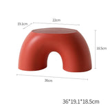 Red Minimalist Round Shape Footstool - Durable Anti-slip Rainbow Stool for Home, Creative Design PP+Polypropylene Material, Comfortable Shoe Bench - Front View
