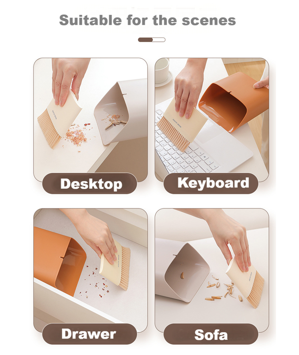 2 Set Orange Mini Desktop Sweeper and Trash Bin Set | Compact Desk Cleaning Brush Organizer | Small Tabletop Sweeping Dustpan for Home and Office Use