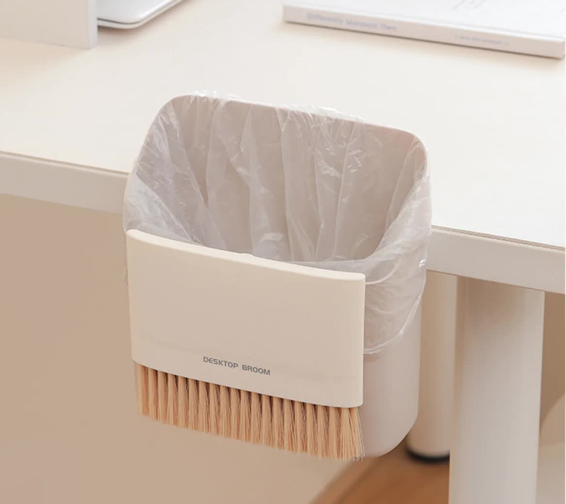2 Set Orange Mini Desktop Sweeper and Trash Bin Set | Compact Desk Cleaning Brush Organizer | Small Tabletop Sweeping Dustpan for Home and Office Use