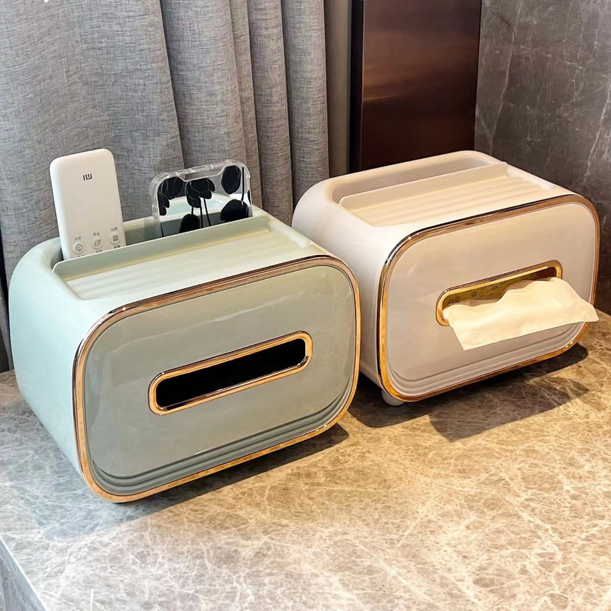 Blue PET Luxury Tissue Box ??Multifunctional Desktop Paper Towel Organizer for Home and Living Room