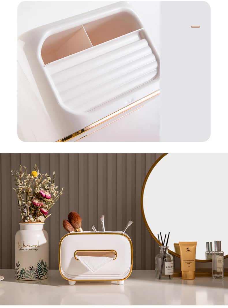 Blue PET Luxury Tissue Box ??Multifunctional Desktop Paper Towel Organizer for Home and Living Room