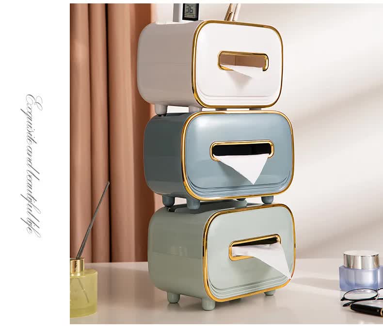 Blue PET Luxury Tissue Box ??Multifunctional Desktop Paper Towel Organizer for Home and Living Room