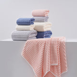Pink Soft Candy Stripe Coral Fleece Bath Towel and Washcloth Set, Ultra Absorbent, Skin-Friendly