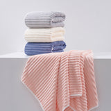 Blue Soft Candy Stripe Coral Fleece Bath Towel and Washcloth Set, Ultra Absorbent, Skin-Friendly - Front View