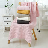 Yellow Luxury Cotton Waffle Bath Towel, Soft, Quick-Drying, Water Absorbent, Unisex, for Home Use - Front View