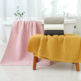 Yellow Luxury Cotton Waffle Bath Towel, Soft, Quick-Drying, Water Absorbent, Unisex, for Home Use - Side View